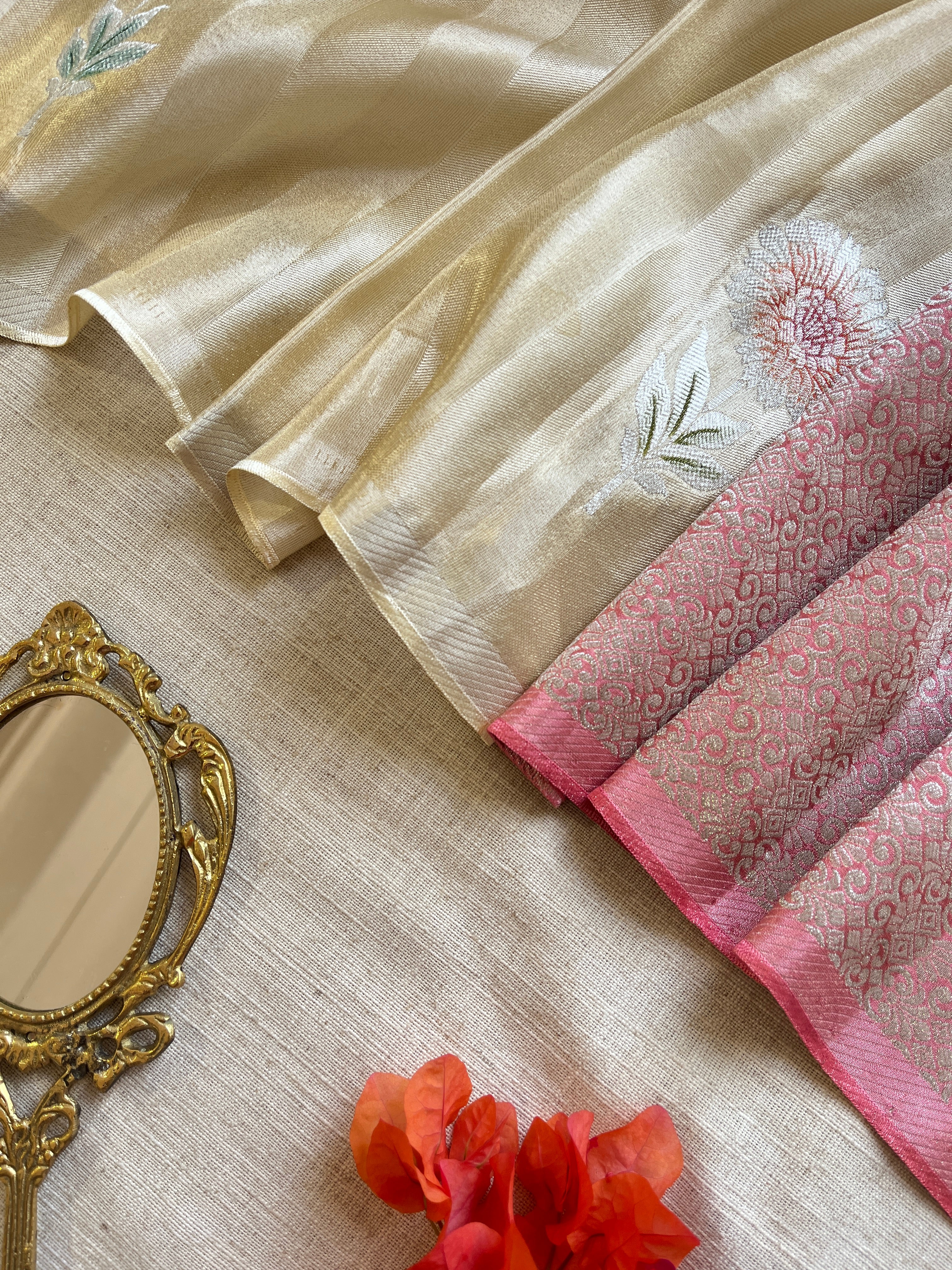 Cream Viscose Tissue Saree